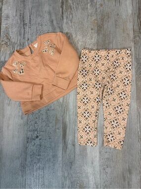 btween Toddlers Fall Winter Heart Appliqué Sweatshirt & Patterned Leggings Set